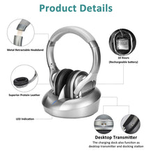 Load image into Gallery viewer, Zanchie Wireless Headphones for TV Watching with RF Transmitter 330ft Range-Digital OPTICAL RCA AUX,10Hrs Battery,No Audio Delay