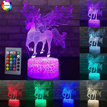 Load image into Gallery viewer, Table lamp in the shape of a unicorn 3D LED with remote control