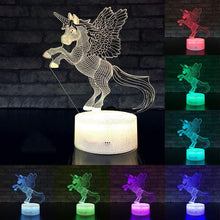 Load image into Gallery viewer, Table lamp in the shape of a unicorn 3D LED with remote control