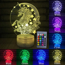 Load image into Gallery viewer, Table lamp in the shape of a unicorn 3D LED with remote control