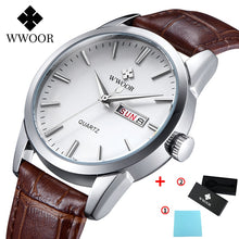 Load image into Gallery viewer, WWOOR Leather Men's Watch Top Brand Luxury Date Waterproof Watches Mens 2020 Casual Quartz Wrist Watch For Men Relogio Masculino