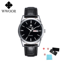 Load image into Gallery viewer, WWOOR Leather Men's Watch Top Brand Luxury Date Waterproof Watches Mens 2020 Casual Quartz Wrist Watch For Men Relogio Masculino