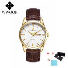 Load image into Gallery viewer, WWOOR Leather Men's Watch Top Brand Luxury Date Waterproof Watches Mens 2020 Casual Quartz Wrist Watch For Men Relogio Masculino