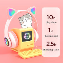Load image into Gallery viewer, AIKSWE Bluetooth Headphones Glowing Cute Cat&Ear Paw LED Girls Gift Kids Wireless Headset HIFI Stereo Bass 3.5mm AUX With MIC