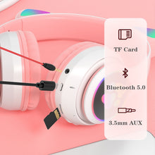 Load image into Gallery viewer, AIKSWE Bluetooth Headphones Glowing Cute Cat&Ear Paw LED Girls Gift Kids Wireless Headset HIFI Stereo Bass 3.5mm AUX With MIC