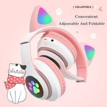 Load image into Gallery viewer, AIKSWE Bluetooth Headphones Glowing Cute Cat&Ear Paw LED Girls Gift Kids Wireless Headset HIFI Stereo Bass 3.5mm AUX With MIC