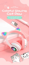 Load image into Gallery viewer, AIKSWE Bluetooth Headphones Glowing Cute Cat&Ear Paw LED Girls Gift Kids Wireless Headset HIFI Stereo Bass 3.5mm AUX With MIC