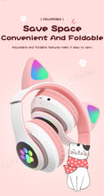 Load image into Gallery viewer, AIKSWE Bluetooth Headphones Glowing Cute Cat&Ear Paw LED Girls Gift Kids Wireless Headset HIFI Stereo Bass 3.5mm AUX With MIC