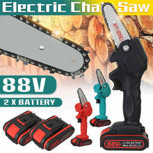 Charger l'image dans la galerie, 1080W 4 Inch 88V Mini Electric Chain Saw With 2PC Battery Woodworking Pruning One-handed Garden Tool Rechargeable EU Plug