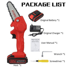 Charger l'image dans la galerie, 1080W 4 Inch 88V Mini Electric Chain Saw With 2PC Battery Woodworking Pruning One-handed Garden Tool Rechargeable EU Plug