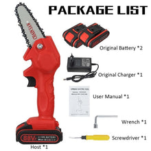 Charger l'image dans la galerie, 1080W 4 Inch 88V Mini Electric Chain Saw With 2PC Battery Woodworking Pruning One-handed Garden Tool Rechargeable EU Plug