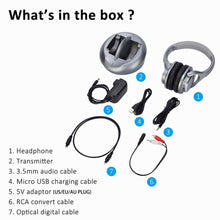 Load image into Gallery viewer, Zanchie Wireless Headphones for TV Watching with RF Transmitter 330ft Range-Digital OPTICAL RCA AUX,10Hrs Battery,No Audio Delay