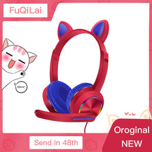 Load image into Gallery viewer, Wired Headset For Kids Gift Girls Lovely Luminous Cat Ear Headphone HIFI Music Gaming Headset With Mic Noise Reduction Call