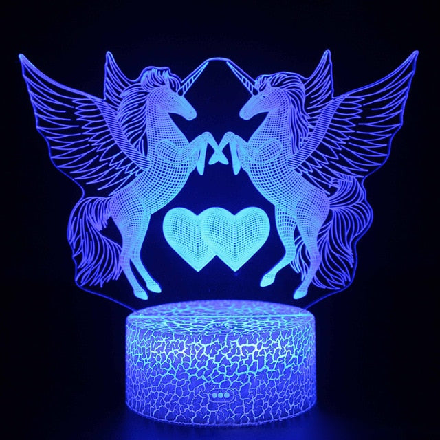 Table lamp in the shape of a unicorn 3D LED with remote control