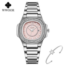 Charger l&#39;image dans la galerie, WWOOR 2020 Women Watch Top Brand Luxury Gold Female Square Watch Fashion Diamond Quartz Ladies Wrist Watch Gift Relogio Feminino
