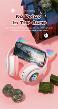 Загрузить изображение в средство просмотра галереи, AIKSWE Bluetooth Headphones Glowing Cute Cat&amp;Ear Paw LED Girls Gift Kids Wireless Headset HIFI Stereo Bass 3.5mm AUX With MIC
