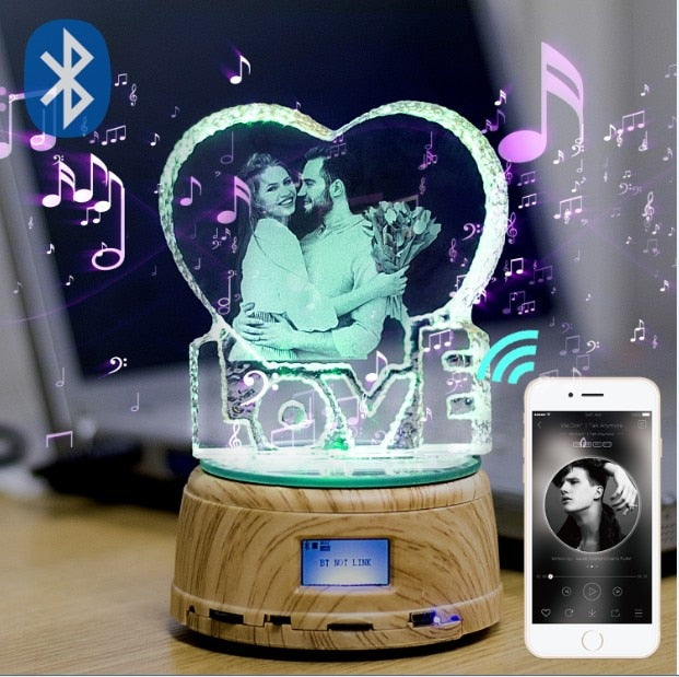 Night light with Bluetooth, Rotating Crystal photo with music player