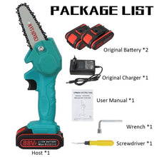 Load image into Gallery viewer, 1080W 4 Inch 88V Mini Electric Chain Saw With 2PC Battery Woodworking Pruning One-handed Garden Tool Rechargeable EU Plug
